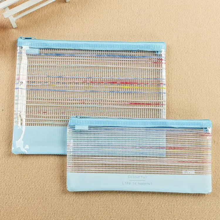 

Hui ya Stationery PVC Grid Zippered File Bag Hipster Lines Cute Students Women's Storgage Bag Large Capacity