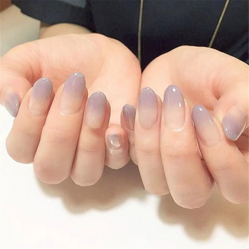 

24Pcs/Set Purple Oval False Nails Short Rounded Clear Fake Nails For Finger Acrylic Gradient Color Nail Tips For Nail caring