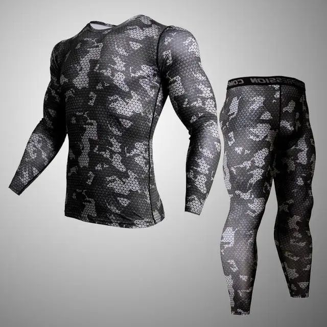 Speckled black ММА мужские компрессионные беговые костюмы для фитнеса мужские комплекты камуфляжные компрессионные рубашки+ Леггинсы базовый слой Кроссфит бренд - Цвет: Speckled black