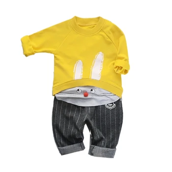 

Autumn Set Children Baby Boys Girls Casual Long Sleeve Cartoon Rabbit Printed Shirt Tops+Pants Trouser Set