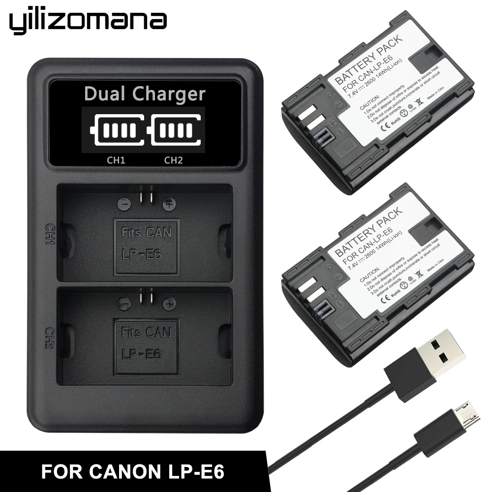YILIZOMANA LP-E6 LPE6 LP E6 Аккумулятор для камеры 7 4 В 2600 мАч Canon EOS 5D Mark II III IV 5DS R 6D 7D 60D 60Da 70D 80D