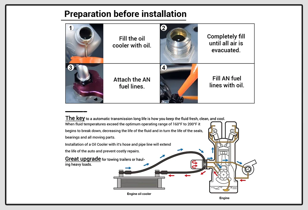 WLR – Aluminium Universal Motor Getriebe AN10 Ölkühler 10 Reihen mit 10 An Buchse auf AN6 AN8 Stecker Adapter Fitting WLR7010 – Detail 6