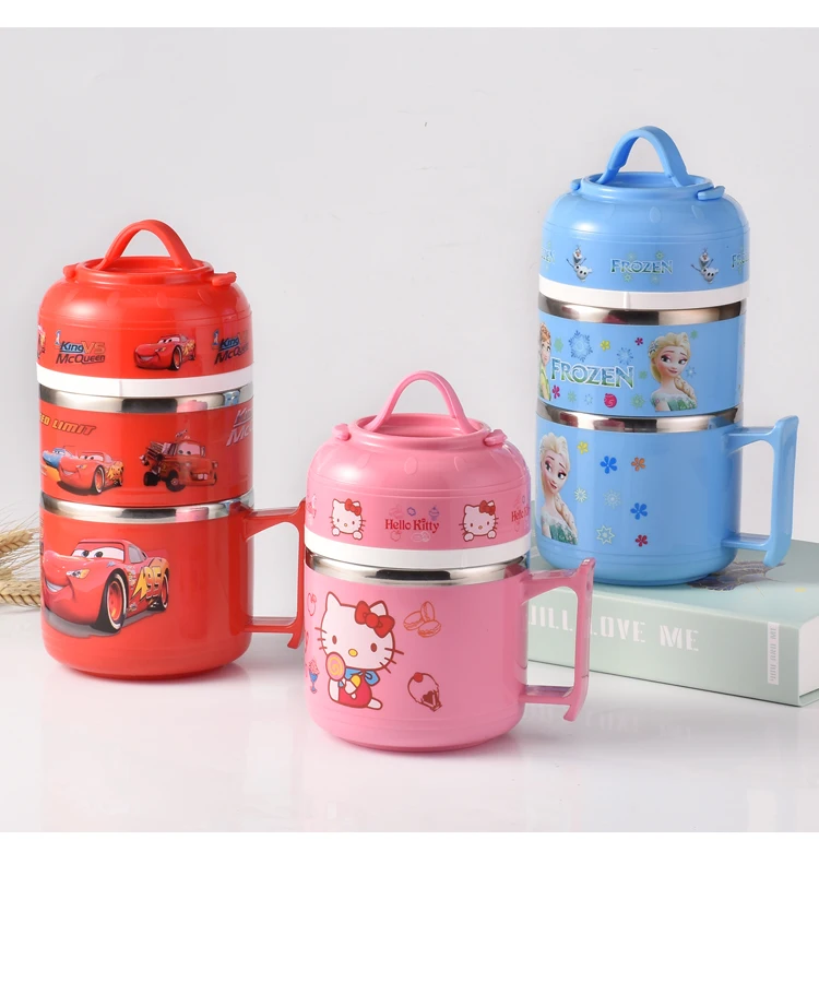 Hello kitty 304, многослойный изолированный Ланч-бокс из нержавеющей стали, разделенный, для офисных работников, Ланч-бокс с бочкой для студентов, милый