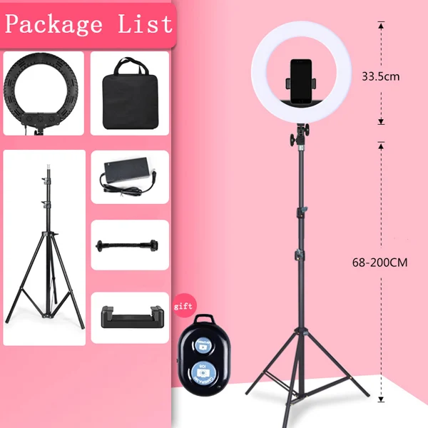 38 Вт Светодиодный светильник-кольцо с регулируемой яркостью для фотосъемки+ сумка для переноски штатив+ стрелы для фото и видео макияж селфи заполняющий светильник - Цвет: Black Lamp Set 1