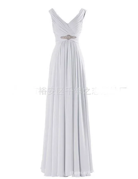 A Line Chiffon V Neck Crystals Eegant Off-Shoulder Formal Prom Wedding Party Bridesmaid Dresses Robe De Soiree Zipper Back Ivory