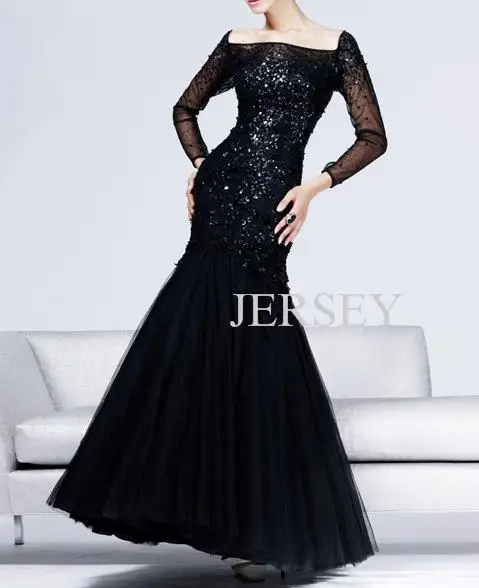 Размера плюс черный vestidos formales длинный рукав платья для особых случаев уникальные вечерние платья для выпускного вечера