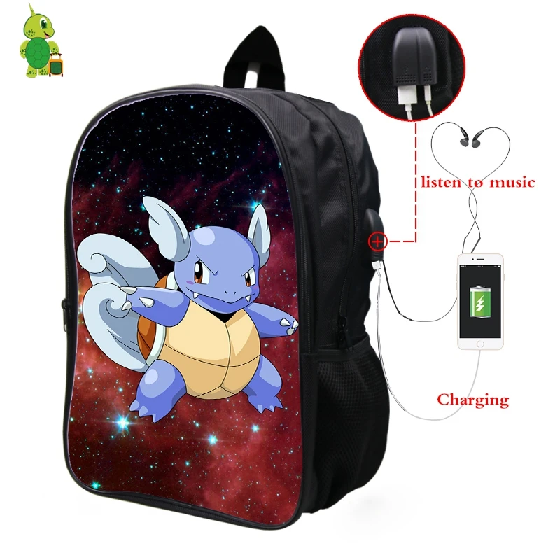 Pokemon Wartortle Galaxy Космический рюкзак Многофункциональный USB зарядка Разъем для наушников школьные сумки для подростков ноутбук рюкзак - Цвет: 22