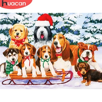 

HUACAN Full Square Round Diamond Painting Christmas Diamond Embroidery Sale Dog Animal Mosaic New Year's Gift