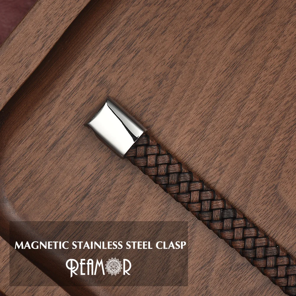 REAMOR Fashion Bracelets 2019 Retro Genuine Leather Stainless Steel Hollow Bead Bracelet Women Men Cuff Bangles Wholesale