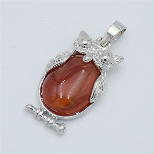 Red Agates Очаровательное ожерелье в виде совы, подвески из натурального камня, бусины, фиолетовые, розовые, Кристальные, черный оникс, подвески для женщин и мужчин, ювелирное изделие - Окраска металла: Red Agates