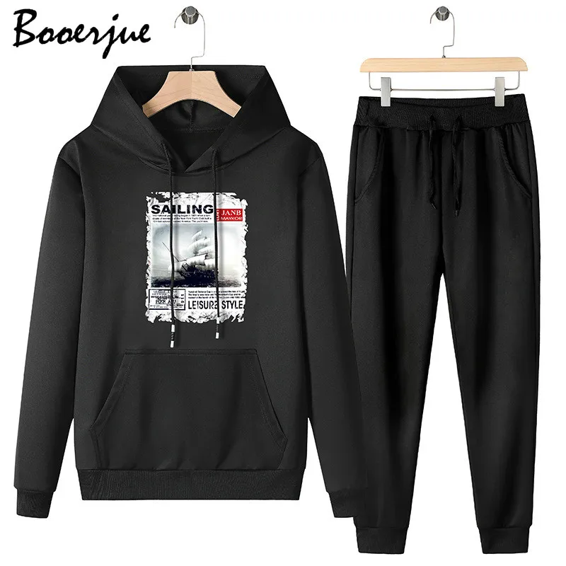 Fashion Men Sets Autumn Winter Sporting Suit Hoodies+Sweatpants 2 Pieces Tracksuit Sportwear Set Male Joggers Hoody Suits | Мужская