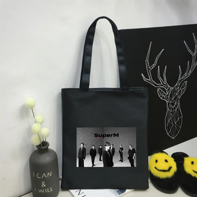 Kpop SuperM Print Canvas Shoulder Bag Handbag K-pop SuperM Zipper Storage Bag Shopping Bag Eco Bag Fans Collection Gift Dropship