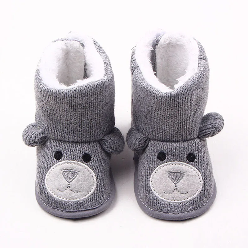 grey Толстые теплые детские Зимние ботиночки с рисунком животных из мультфильма; Мягкие хлопковые нескользящие Зимние ботиночки для новорожденных; обувь для маленьких мальчиков и девочек - Цвет: grey