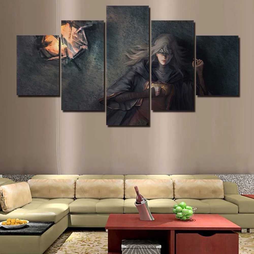 Canvas Pictures Home Decor 5 Pieces Dark Souls 3 Fire Keeper Paintings Wall Art Printed Poster Hotel Modular Living Room Frame | Дом и сад