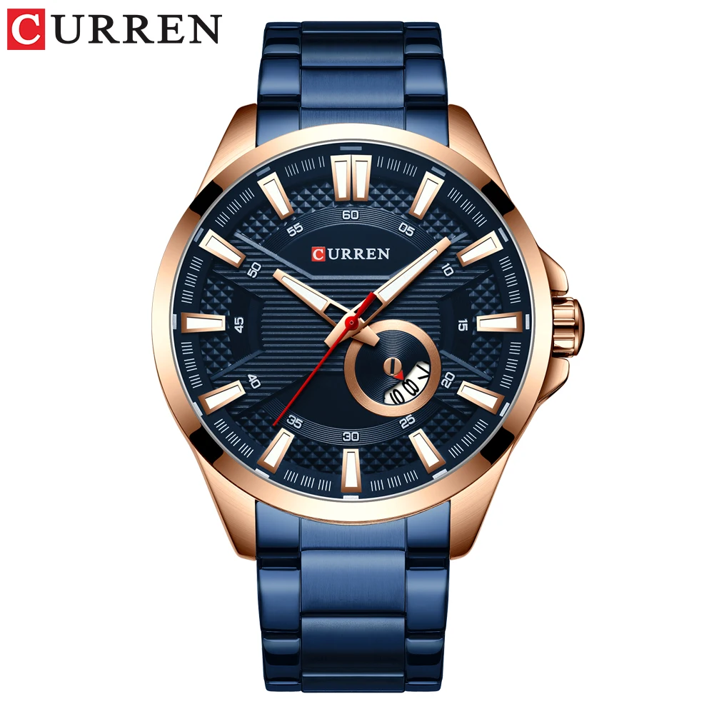 blue watch Мужские часы от ведущего бренда CURREN, модные повседневные кварцевые наручные часы, часы с ремешком из нержавеющей стали, мужские часы Reloj Hombres, водонепроницаемые - Цвет: blue watch