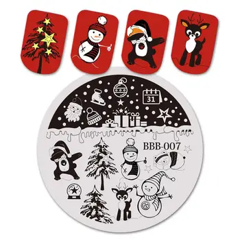 

BEAUTYBIGBANG Round Festival Nail Stamping Plate Christmas Theme Nail Art Image Template Stamp Plate Nail Stencils