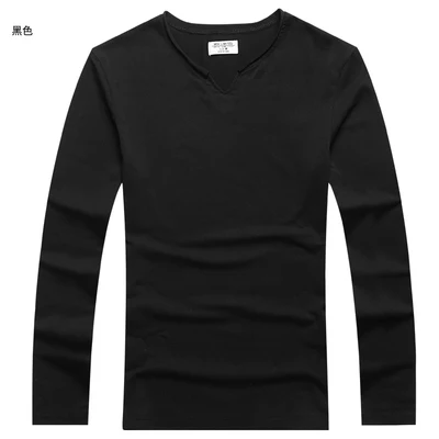 Черный Модные мужские s Slim Fit футболки с длинными рукавами стильные роскошные мужские хлопковые футболки с v-образным вырезом футболки Плюс Размер s-xxxl - Цвет: Черный