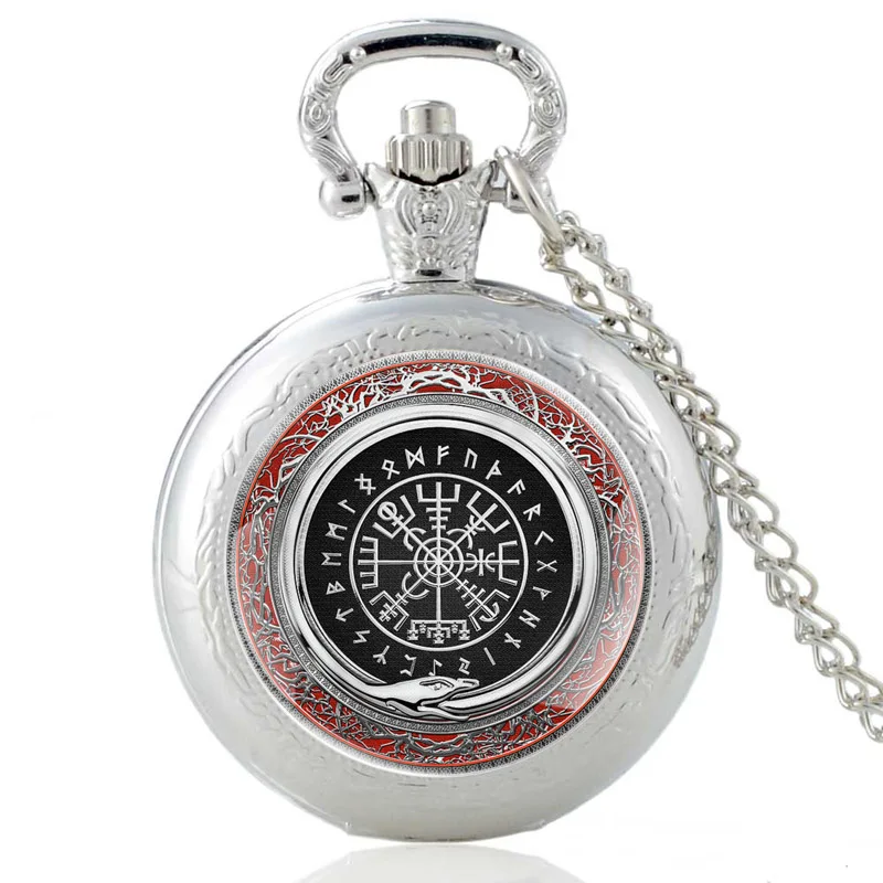 Vinateg Viking Symbol Pattern Classic Quartz Pocket Watch Men Women Glass Dome Pendant Necklace Hours Clock Gifts | Наручные часы