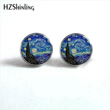 NES-001  Van Gogh Painting Stud Earrings The Starry Night Ear Studs Sunflowers Round Jewelry Glass Dome HZ4