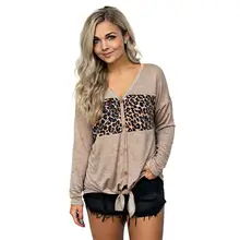 Осенне-весенние женские леопардовые однобортные Топы с длинным рукавом и v-образным вырезом на пуговицах, повседневные свободные топы, стильная рубашка