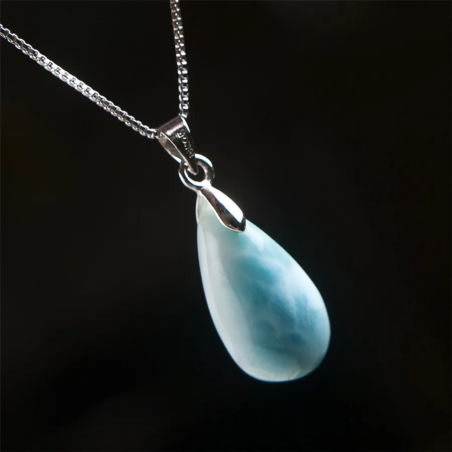 21*11*9mm Natural Blue Larimar Gemstone Water Drop Bead Crystal Teardrop Pendant Suspension Woman Men