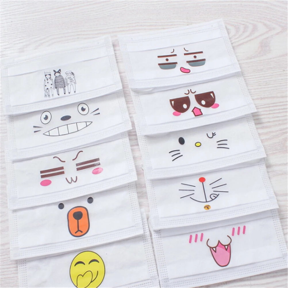 1/5/10Pcs Cute Cartoon Non-woven Mouth-muffle Flu Face Medical Mask KAWAII Disposable Mouth Mask Anti-dust Windproof Masks - Color: 5PCS