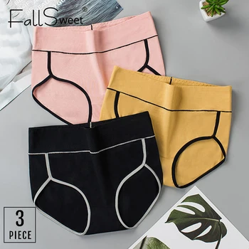 FallSweet 3 pcs/ pack ! High Waist Panties Cotton Underwear Women Tummy Control Lingerie Femme S M L XL 1