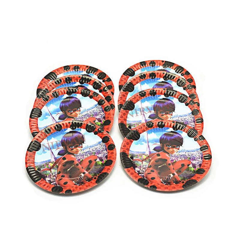10pcs 7inch Детские украшения на день рождения для девочек, тематические одноразовые столовые приборы в виде божьей коровки, тарелки, салфетки, скатерть, баннер, вечерние - Цвет: 10pcs 7inch