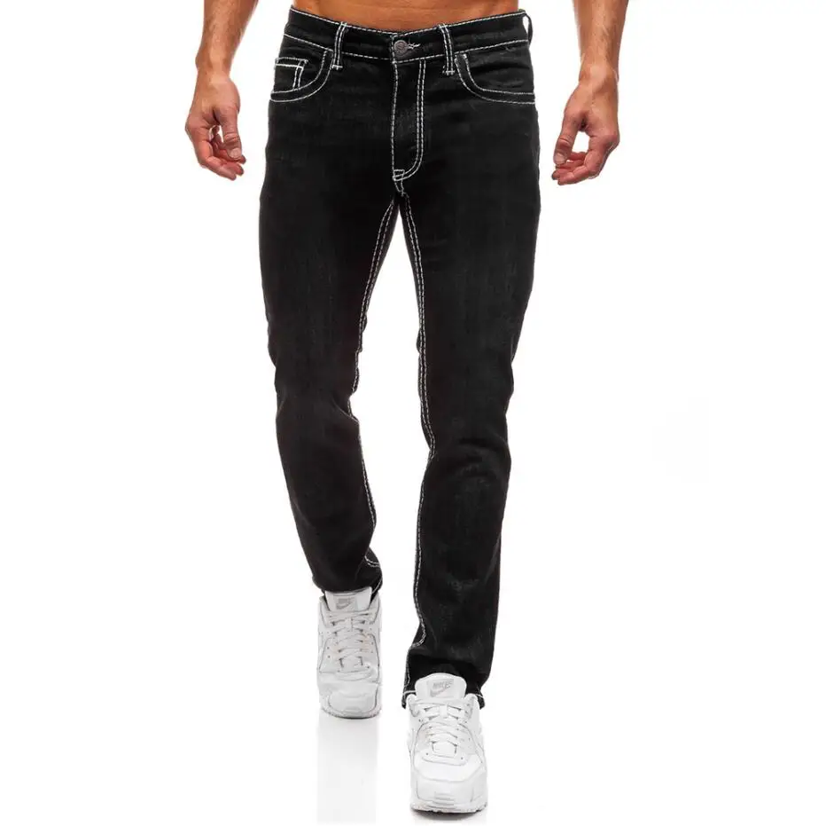 Black Jeans Men Брендовые мужские джинсы корейские модные вымытые длинные брюки Классические однотонные мужские джинсовые штаны хип хоп Уличная одежда - Цвет: Black Jeans Men