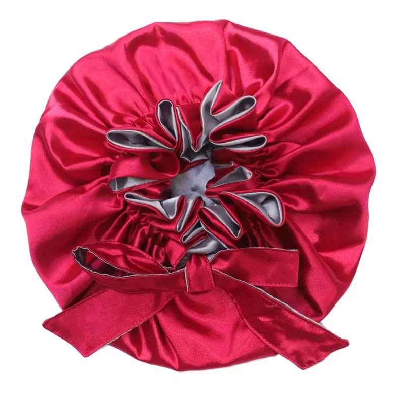 bonnet satin nuit long care women sleeping hat big sizeadjust hair styling silk head wrap shower cap 6