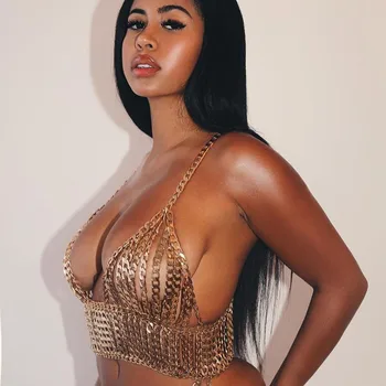 

Newest Metal Body Chain Harness Bikini Bra Necklace Sexy Chain Top for Women Fashion Belly Tassel Chest Chain Bra Body Jewelry