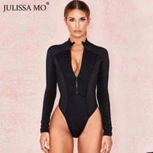 Julissa mo, черный облегающий боди с длинным рукавом, женские топы, модные базовые облегающие Комбинезоны на молнии,, Женский Повседневный эластичный комбинезон Julissa mo, черный облегающий боди с длинным рукавом, женские топы, модные базовые облегающие Комбинезоны на молнии,, Женский Повседневный эластичный комбинезон