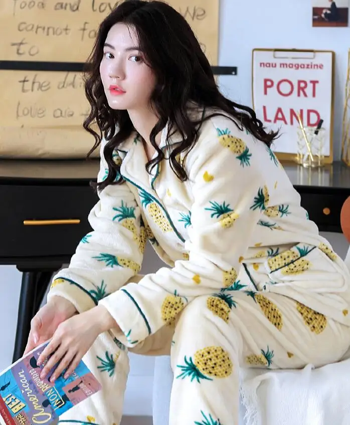 StyleE H5834 одежда для сна утолщенная Пижама для девочек, костюм для женщин, милая Студенческая одежда для дома, фланелевая зимняя бархатная ночная рубашка с длинными рукавами кораллового цвета - Цвет: StyleE