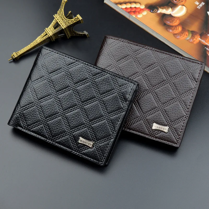 

New Style Men Short Wallet Casual Embossed Plaid Card Bit More Wallet Purse Three Fold Wallet Manufacturers Direct Selling