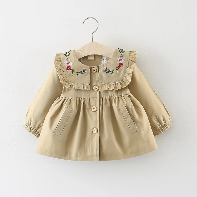 Брендовое пальто для маленьких девочек, ветровка с длинными рукавами для младенцев, хлопковые пальто и куртки с вышивкой для новорожденных, повседневная одежда для маленьких девочек