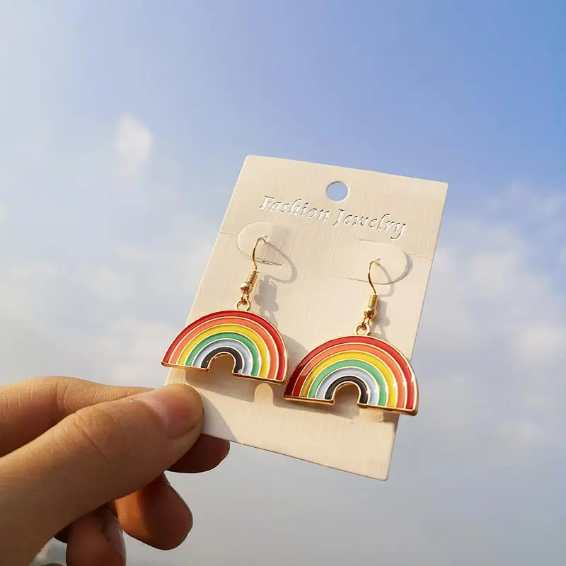 Rainbow-Earrings Jewelry-Accessories Hanging Gifts Gold Metal Korean-Fashion Womens