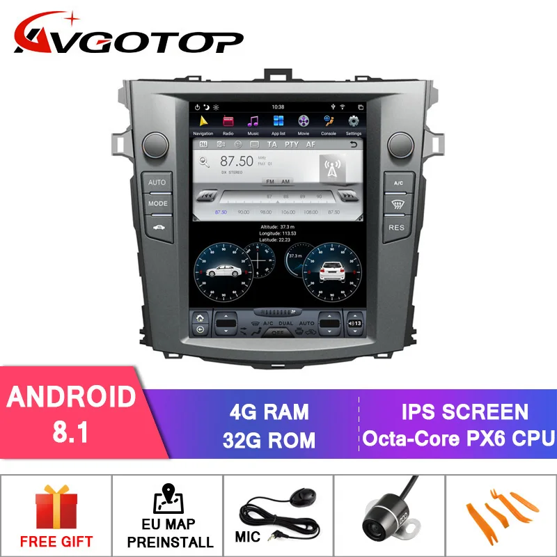 AVGOTOP Android 8,1 Tesla Автомобильный мультимедийный универсальный для TOYOYA COROLLA 2006-2013 Авто Воздушная версия 6 ядер+ 4G+ 32G ips экран