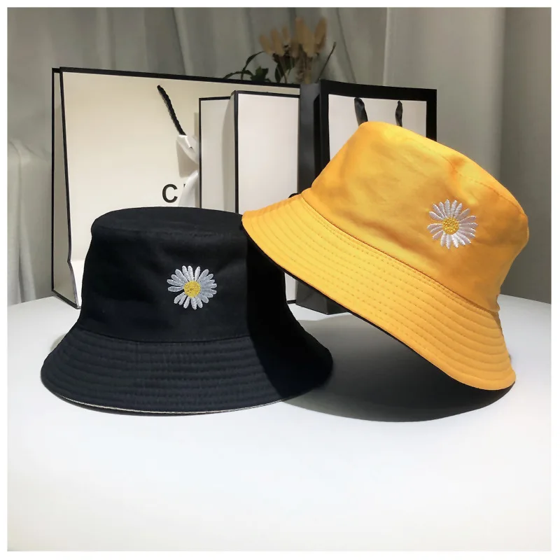 Basin Hat Unisex Summer Black White Bucket Hat for Women Men Foldable Double-sided Cotton Fisherman Floral Print Sun Panama Hats