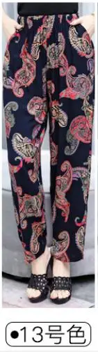 Новые летние женские брюки в винтажном стиле с эластичной резинкой на талии с цветочным принтом элегантные женские повседневные широкие брюки размера плюс XL-5XL LJ665 - Цвет: Photo Color