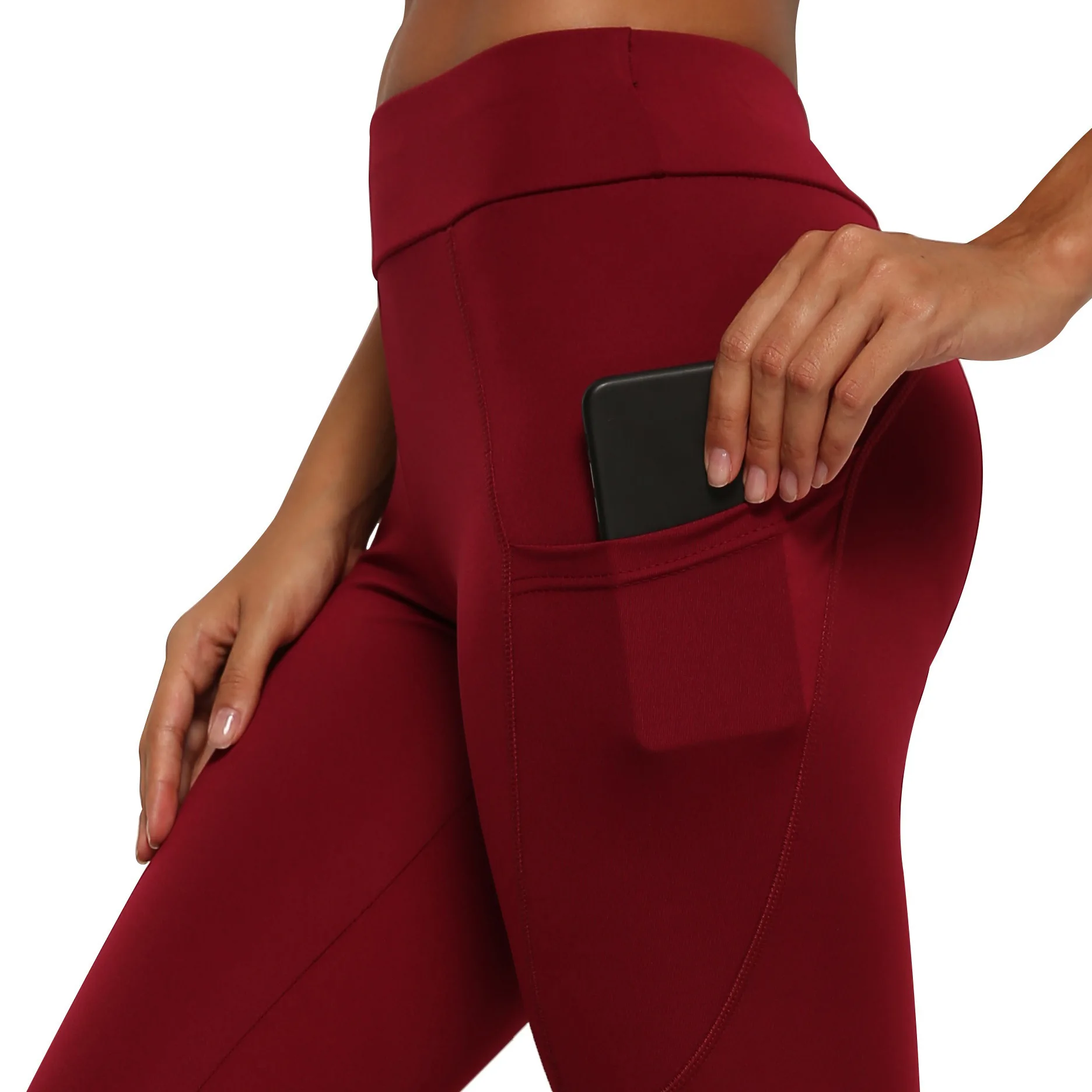 red Women Solid High Waist Yoga Pants Running Fitness Sports Wear Elastic Pocket Tight Legins Fitness Mujer Breathable Gym Legging - Цвет: red