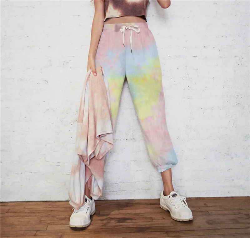 

Pants Women Tie Dye Pants Summer Casual Drawstring Elastic Waist Loose Fit Pockets Straight Ankle Length Sweatpants For Women
