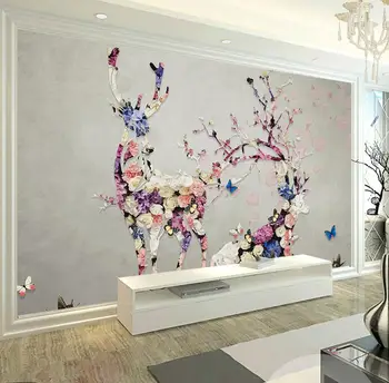 

[Self-Adhesive] 3D Deer And Flower WG196 Wall Paper mural Wall Print Decal Wall Murals Belly