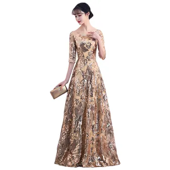 

Party Dress Women Golden Sequin Plus Size Floor-Length Winter Bandage Dresses 2019 Autumn New Floral Sequin Maxi Vestidos LD463