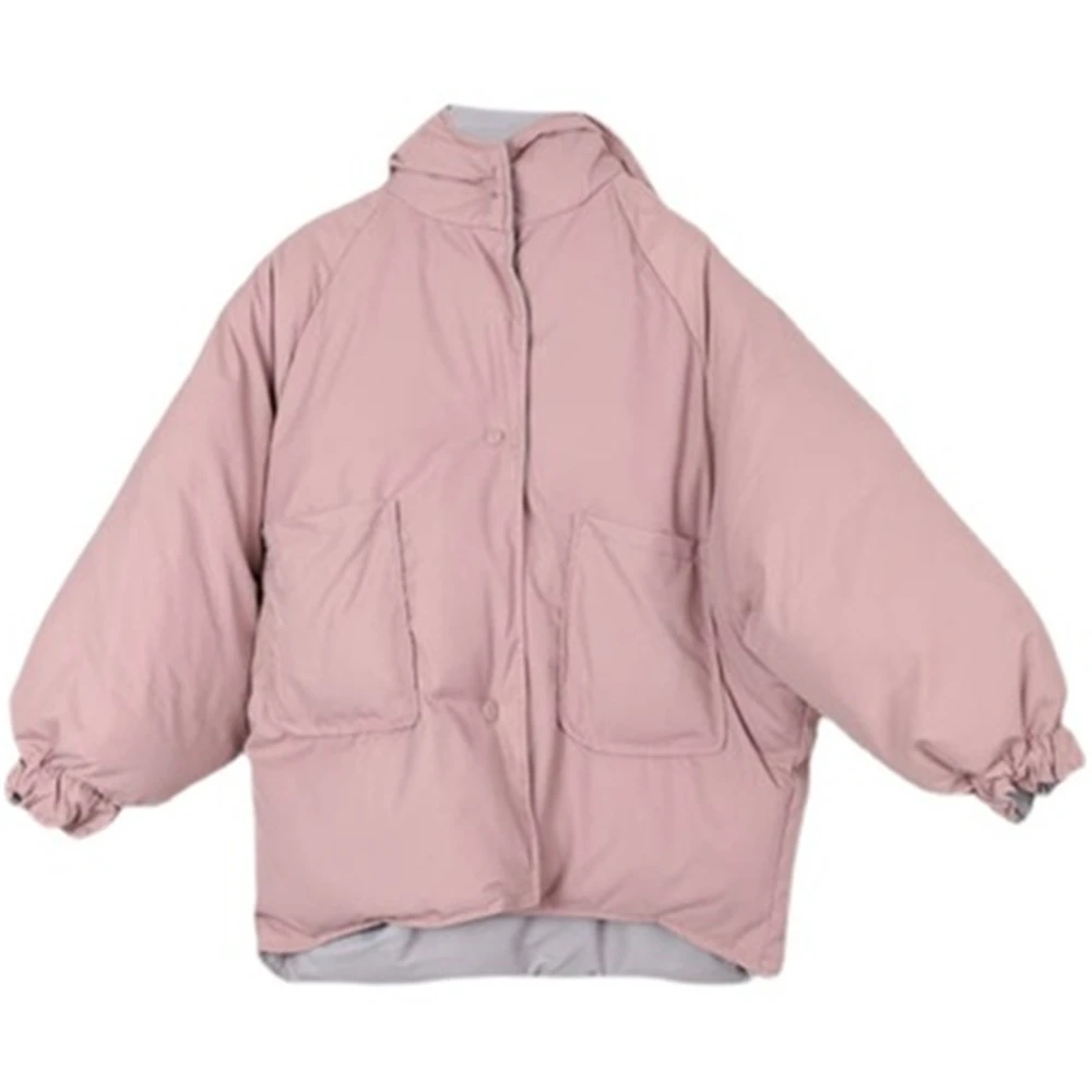 

Cotton Jackets Womens New Winter Oversized Korean Female Down Cotton Coats Trendy Loose Hoodies Wear On Both Sides Woman Jakcet