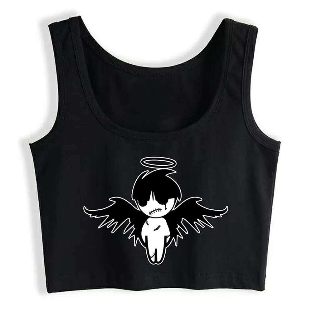 Crop Top Female Emo Angel Fit Black Print Tank Tops Women Clothes Tank Tops Aliexpress