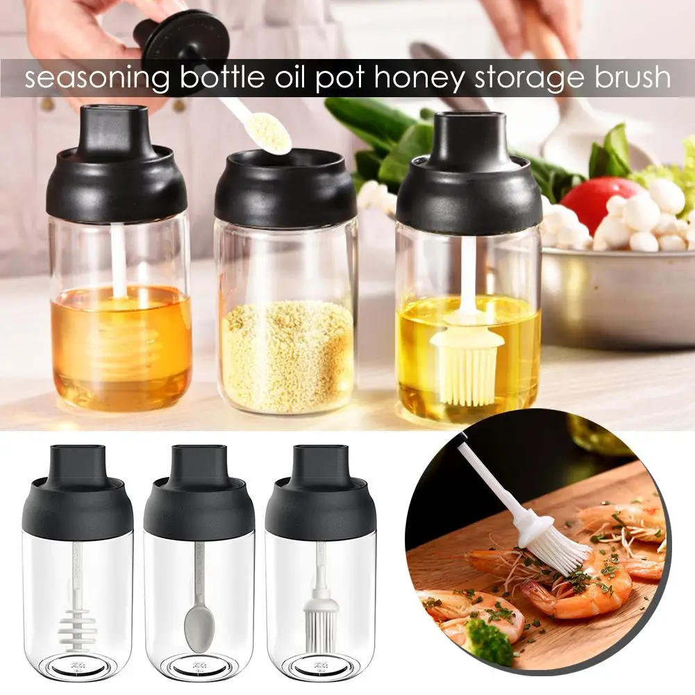 Kitchen Glass Seasonning Jars Moisture-proof Condiment Integrated Spoon And Lid Design Condiment Bottle High Quality New