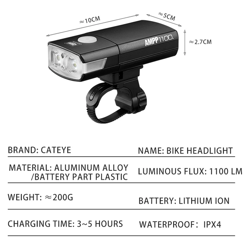 Cateye велосипедный светильник головной светильник 1100 Люмен USB Rechargebale MTB велосипедный руль ночной непромокаемый 5 режимов передний велосипедный флэш-светильник