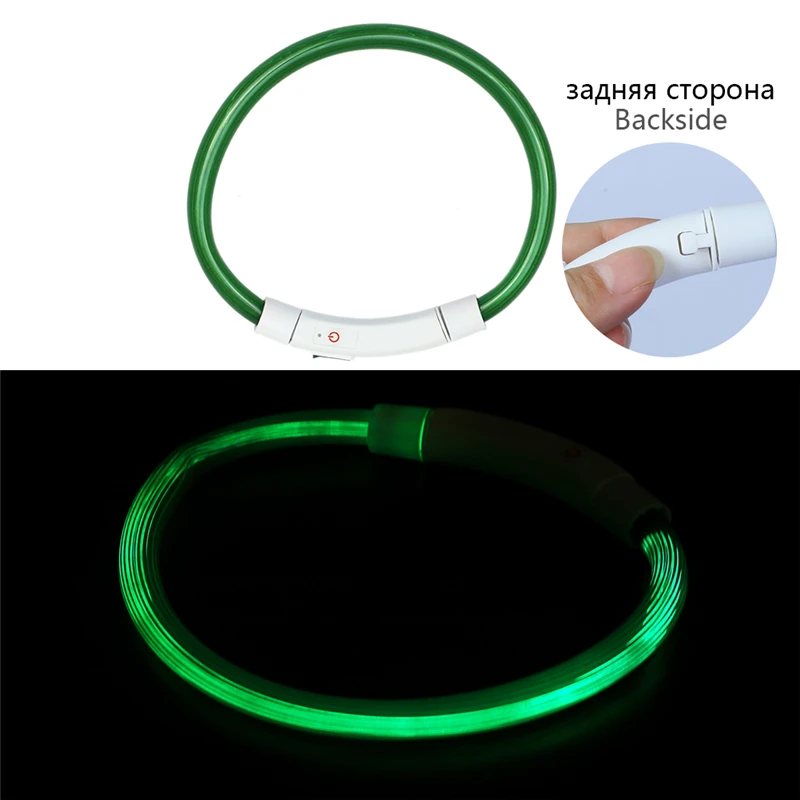 Green A Перезаряжаемый ошейник для собак с пряжкой, дизайн, светодиодный светящийся мигающий светящийся ошейник для кошек, домашних животных из ПВХ пластика, ошейник для ночной прогулки, поводок - Цвет: Green A