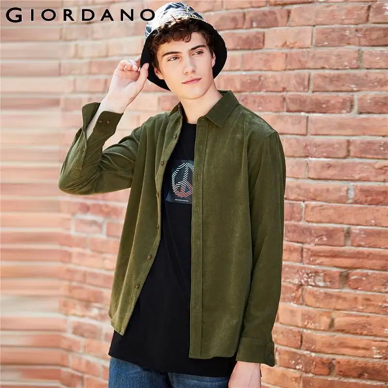 Giordano рубашка с длинными рукавами и классическим воротником, выполнена из натурального хлопка, имеется несколько цветовых решений данной модели