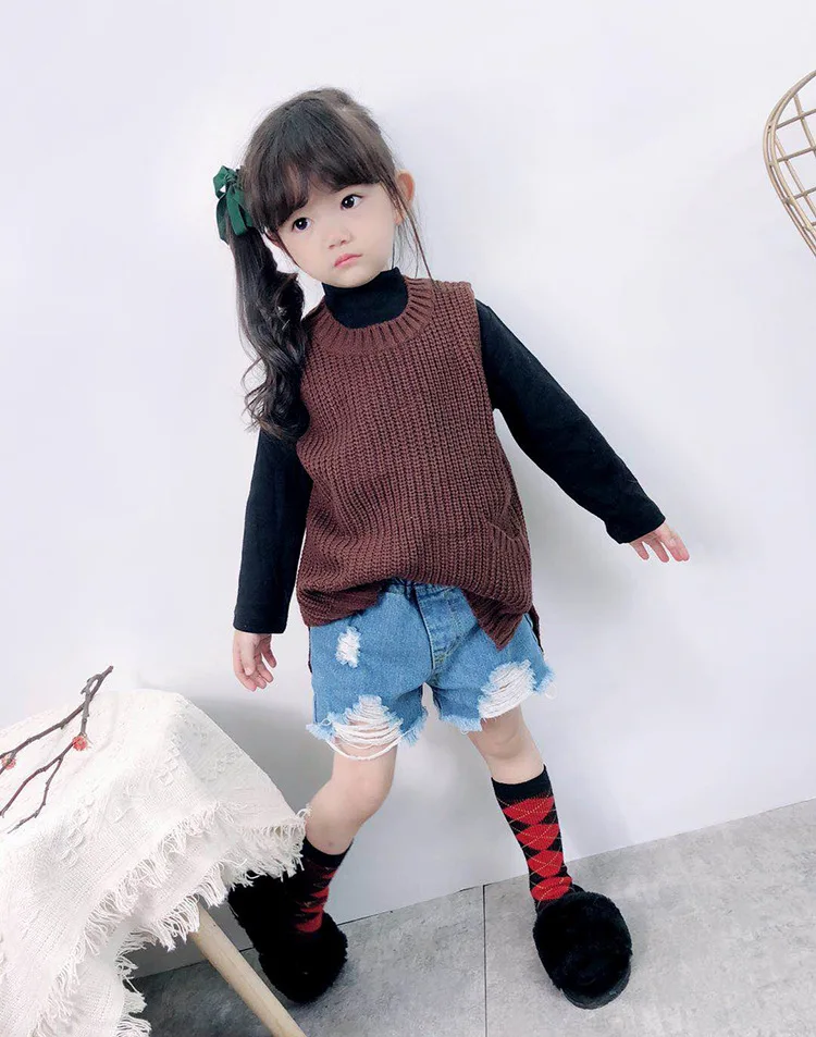 Minkymom/детская одежда из Южной Кореи; сезон осень-зима; Новые товары; детский жилет из искусственной пряжи с вырезом лодочкой и разрезом